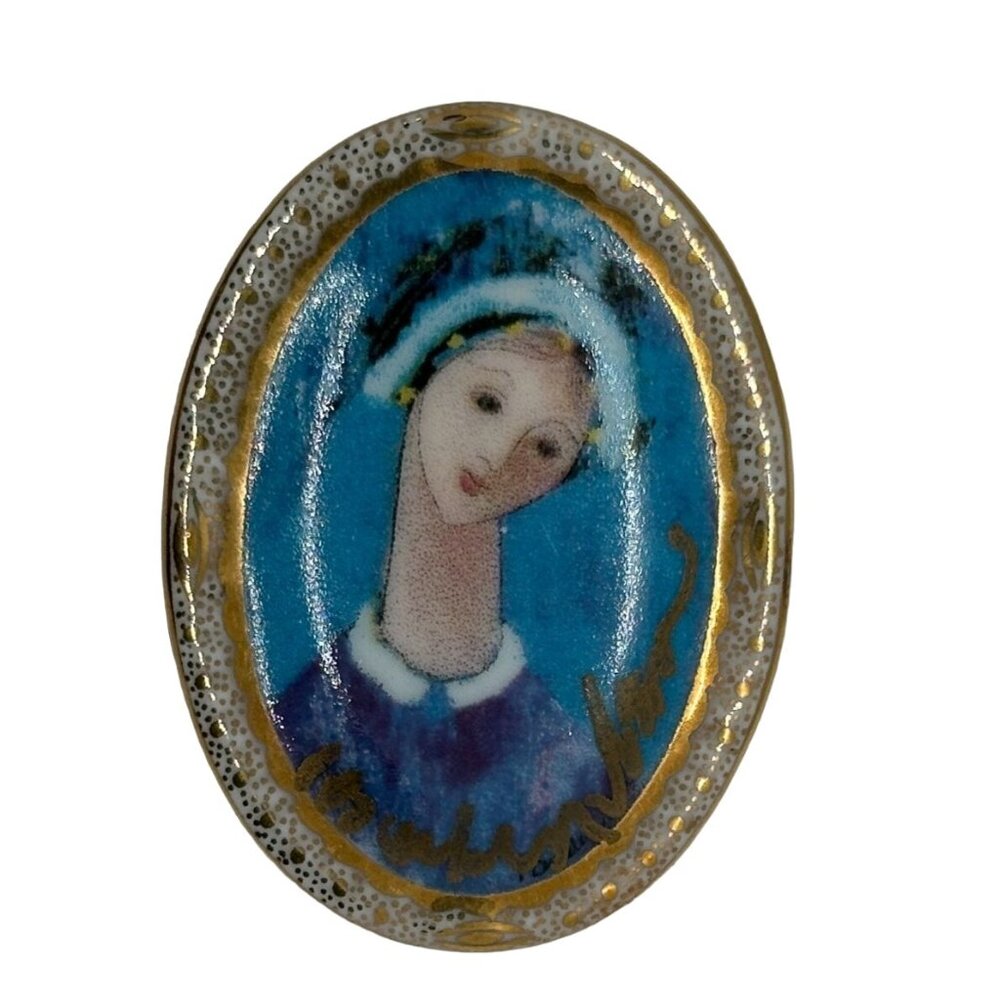 Anna Perenna Blue Madonna Porcelain Brooch Pendant 18th Anniversary 1997